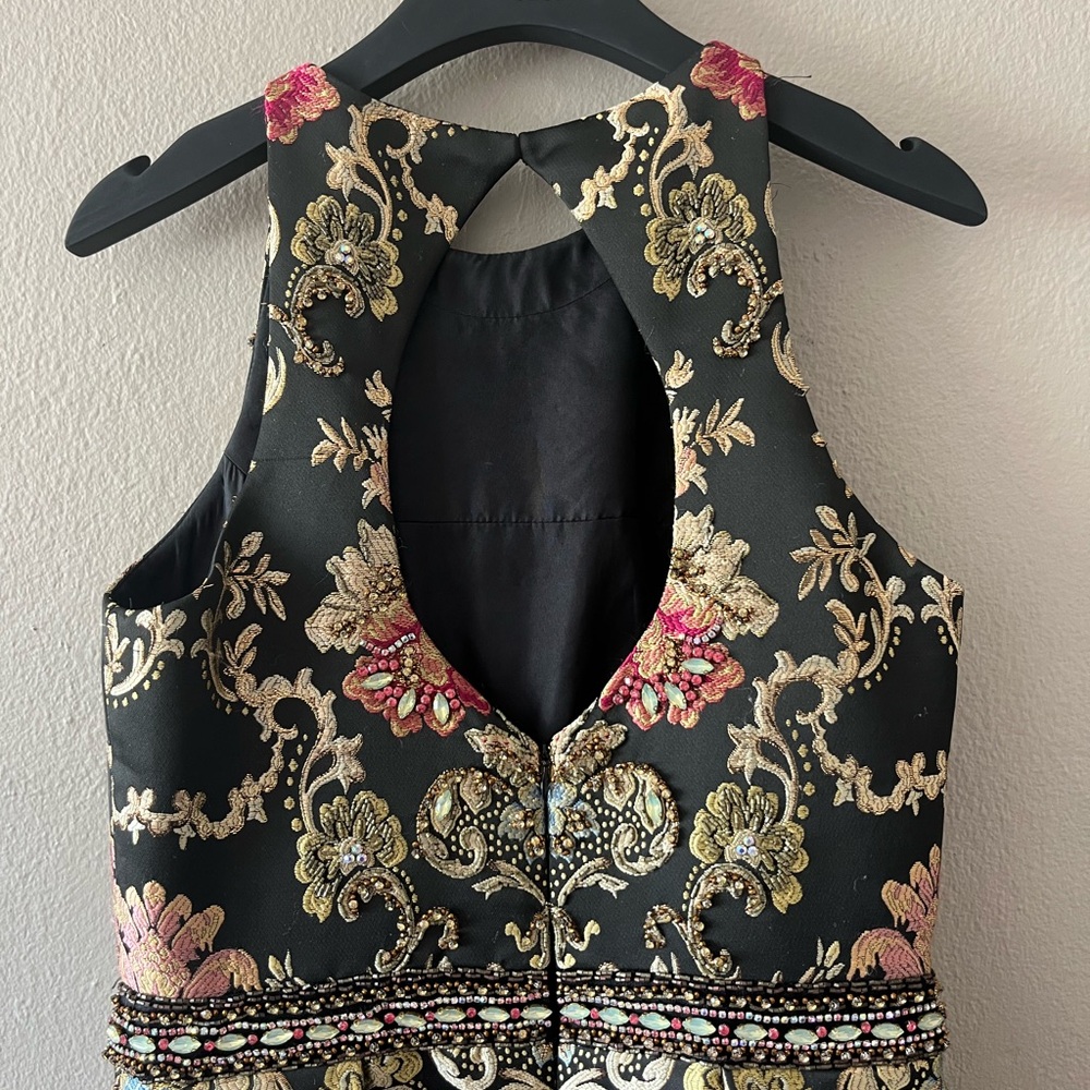 Jovani Ornate Beaded Black and Gold Halter Prom Dress - Picture 7 of 16